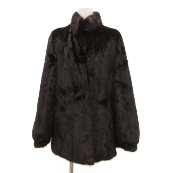 ノーブランド ファーコート 毛皮 ミンク ミドル丈 ハーフ 9 黒 ブラック /JS ■GY18 レ...