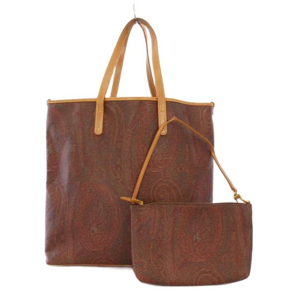 エトロ ETRO トートバッグ ワンショルダー PVC レザー ペイズリー柄 総柄 ポーチ付き 茶色...