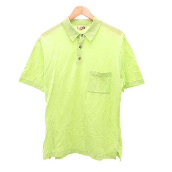 エルメス HERMES ポロシャツ 半袖 鹿の子 胸ポケット XL 黄緑 グリーン /JS ■GY1...