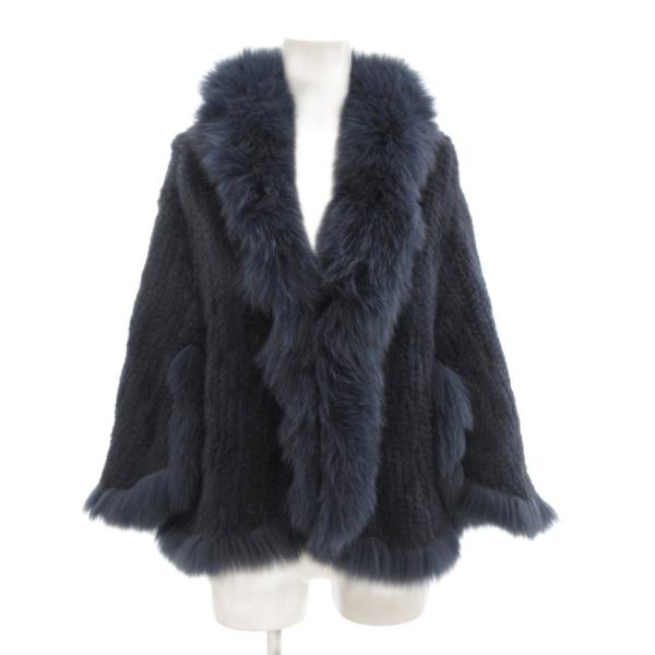 ノーブランド 美品 ポンチョ 毛皮 ミンクファー ブルーフォックスファー 紺 ネイビー /AE ■G...