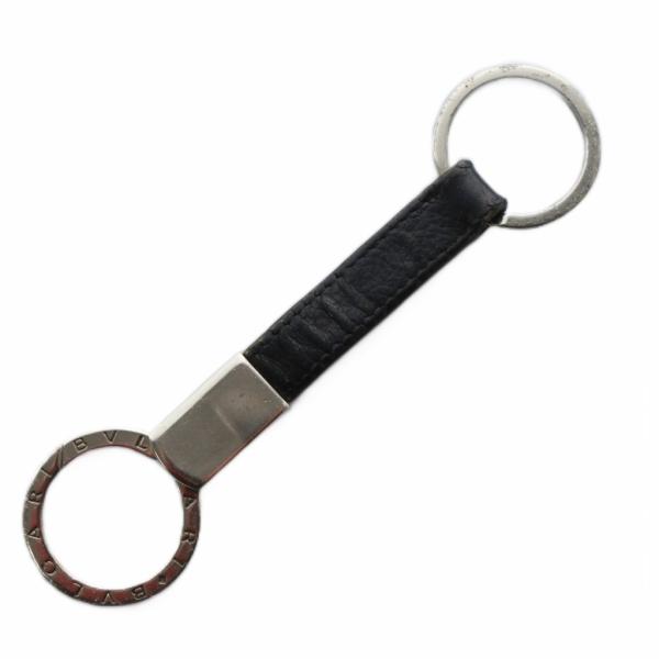 ブルガリ BVLGARI キーホルダー キーリング チャーム レザー ロゴ シルバーカラー /KW ...