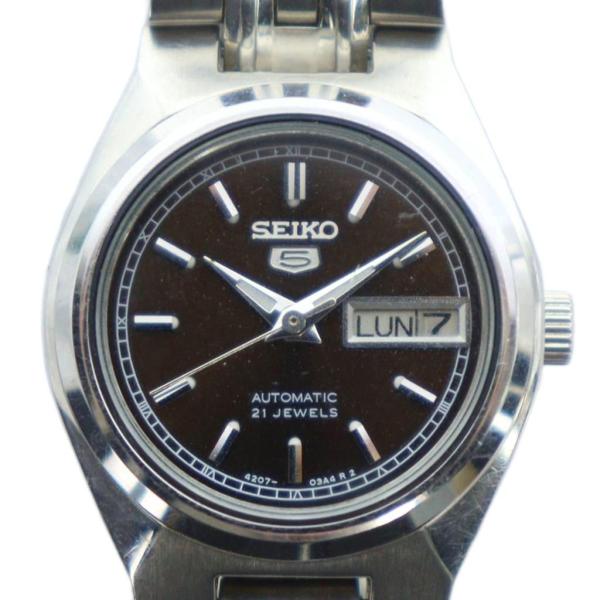 セイコー SEIKO 4207-00W0 セイコー5 ファイブ 腕時計 ウォッチ 自動巻き 黒文字盤...