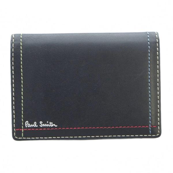 ポールスミス PAUL SMITH カードケース パスケース 定期入れ レザー ロゴ ステッチ 黒 ...