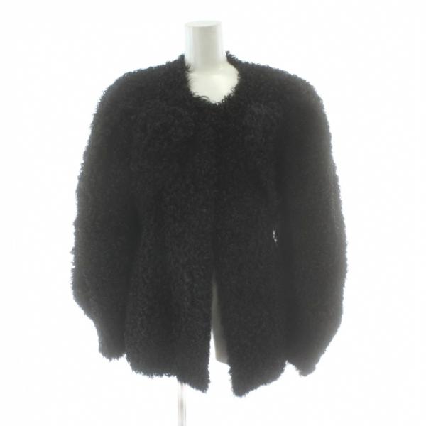 エンバ EMBA ファーコート ラム 毛皮 11 黒 ブラック ファーカルガンプレート ノーカラー ...