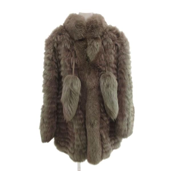 ノーブランド ファーコート 11 毛皮 ブルーフォックス ミドル ハーフ丈 グレージュ /AE ■G...