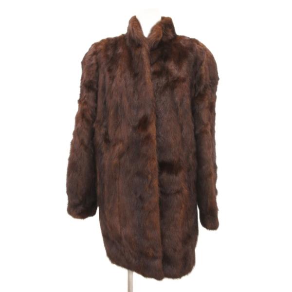 ノーブランド ミンクファーコート 毛皮 ミドル丈 ハーフ 11 茶 ブラウン /JS ■GY18 レ...