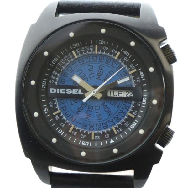 ディーゼル DIESEL DZ-1198 腕時計 ウォッチ クォーツ 青文字盤 カレンダー付き 黒 ...