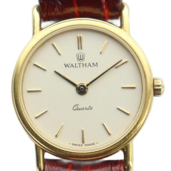 ウォルサム WALTHAM ジャンク品 腕時計 ウォッチ クォーツ ロゴ レザーベルト ゴールド色 ...