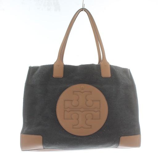 トリーバーチ TORY BURCH トートバッグ ハンド ウール レザー ロゴ ベージュ グレー /...