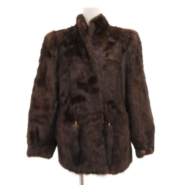 ノーブランド ミンクファーコート 毛皮 ミドル丈 ハーフ 11 茶 ブラウン /JS ■GY18 レ...