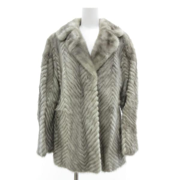 ノーブランド サファイアミンク ファー コート  毛皮 シェブロンカット ミドル丈 13 シルバーカ...
