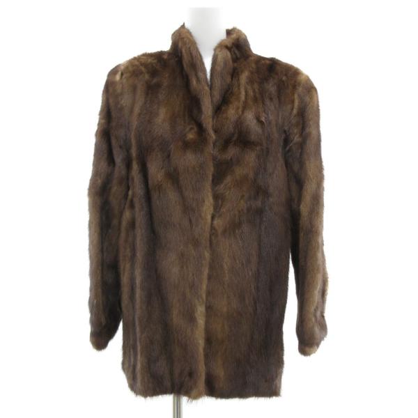 ノーブランド ファーコート ミンク 毛皮 ミドル丈 13 茶 ブラウン /JS ■GY11 レディー...
