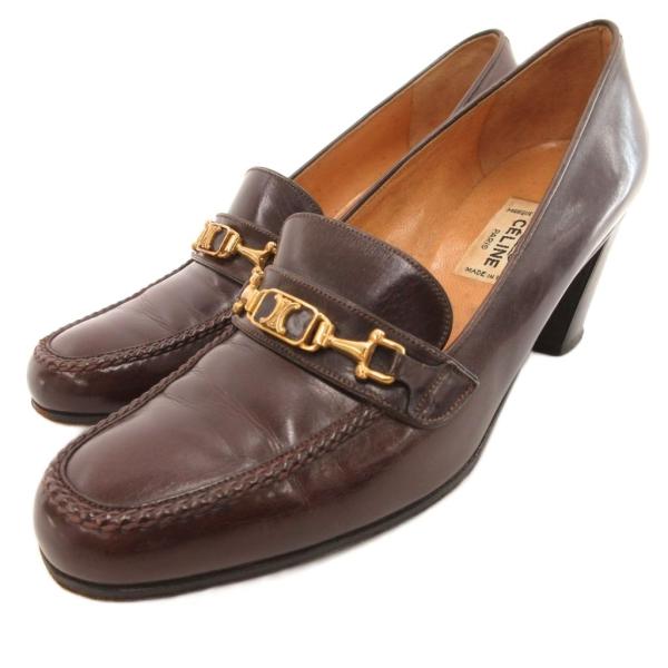 セリーヌ CELINE ホースビット パンプス シューズ トリオンフ レザー 茶 ブラウン /JS ...