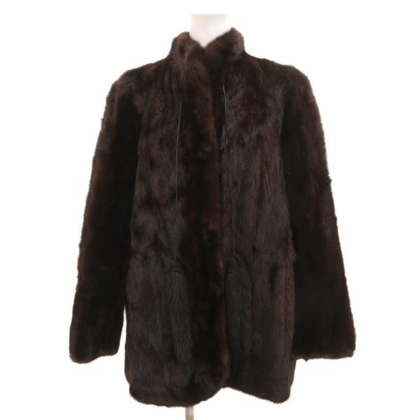 ノーブランド ファーコート ミンク 毛皮 ミドル丈 11 茶 ブラウン /JS ■GY11 レディー...