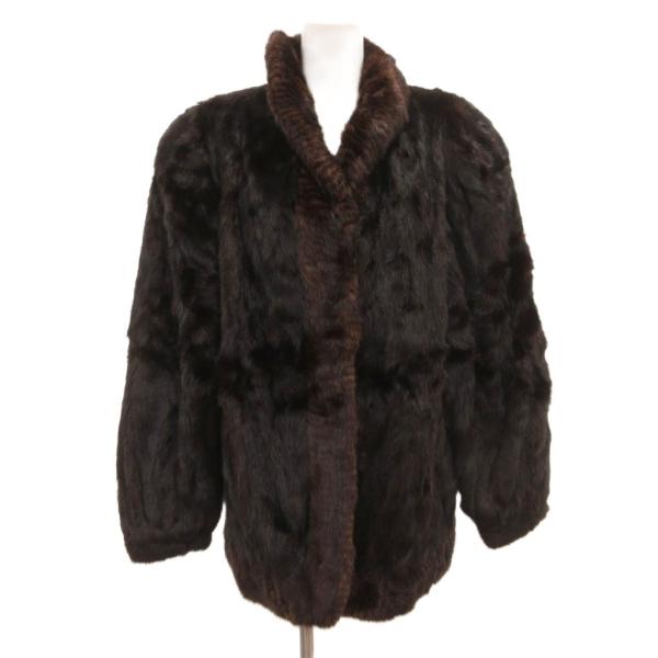 ノーブランド ファーコート ミンク 毛皮 アニマル柄 茶 ブラウン /JS ■GY11