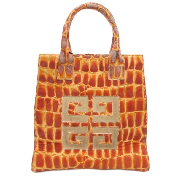 ジバンシィ GIVENCHY トートバッグ ハンドバッグ クロコ型押し レザー 4G ロゴ 茶 ブラ...