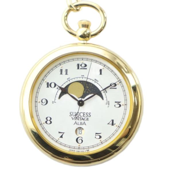 セイコー アルバ サクセス ビンテージ V338-0010 懐中時計 ムーンフェイズ クォーツ デイ...