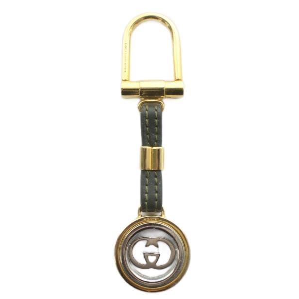 グッチ GUCCI オールドグッチ キーリング キーホルダー レザー インターロッキング ゴールド色...