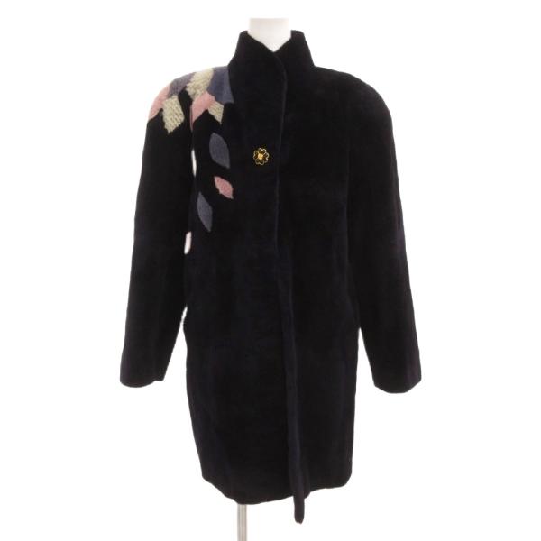 モウス-エム MOWUS-M シェアードミンクファー コート 毛皮 ロング フラワー 花柄  F ダ...