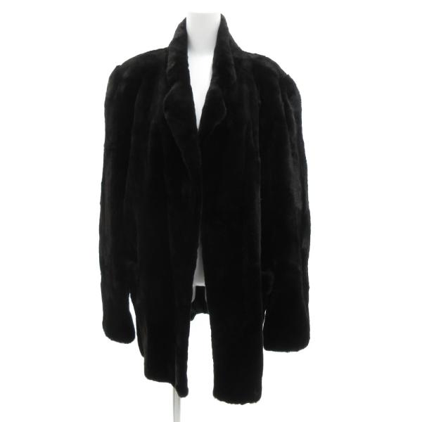 ノーブランド ガウンコート シェアードミンク 毛皮 ハーフ丈 黒 ブラック /JS ■GY18 レデ...