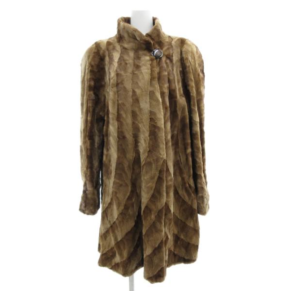 プレリオット PRELIOT ファーコート ミンク 毛皮 ロング スタンドカラー 茶 ブラウン /J...