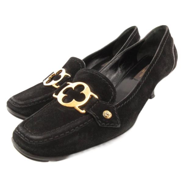 ルイヴィトン LOUIS VUITTON パンプス ローファー ヒール スエードレザー 37.5 黒...