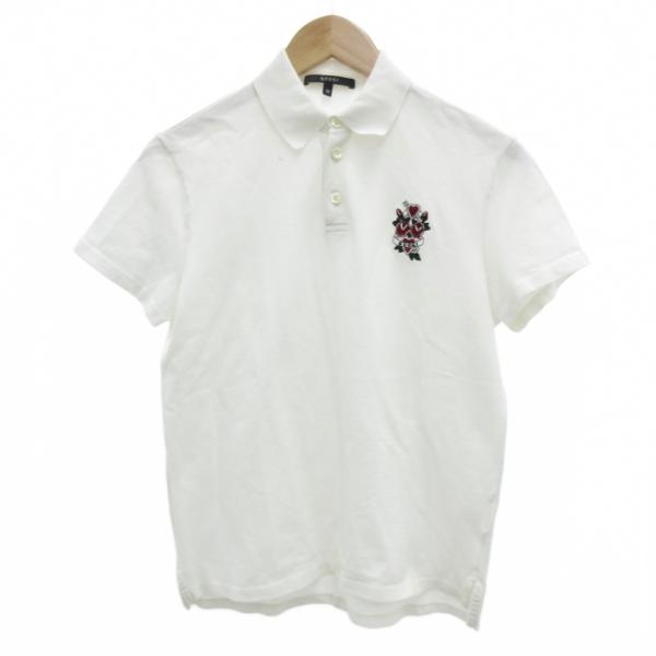 グッチ GUCCI 211749 X3487 ポロシャツ 半袖 鹿の子 薔薇刺繍 ロゴ M 白 ホワ...