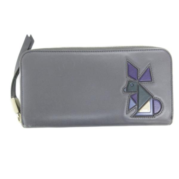 トッズ TOD'S 長財布 小銭入れ ラウンドファスナー うさぎモチーフ レザー グレー /JS ■...