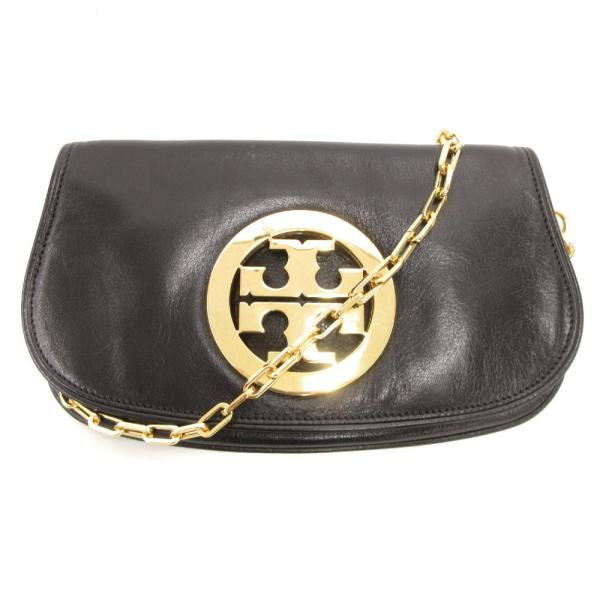 トリーバーチ TORY BURCH ショルダーバッグ チェーン ロゴ レザー フラップ 黒 ブラック...