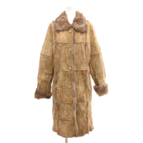 ノーブランド ファーコート スエード ラビットファー F 茶 ブラウン /JS ■GY11 レディー...