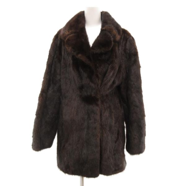 ノーブランド ミンクファーコート 毛皮 ハーフ ミドル丈 茶 ブラウン /JS ■GY11 レディー...