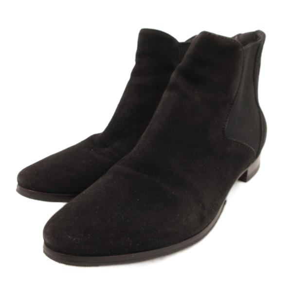 プラダ PRADA ショートブーツ サイドゴア バックジップ スエード レザー 35 黒 ブラック ...