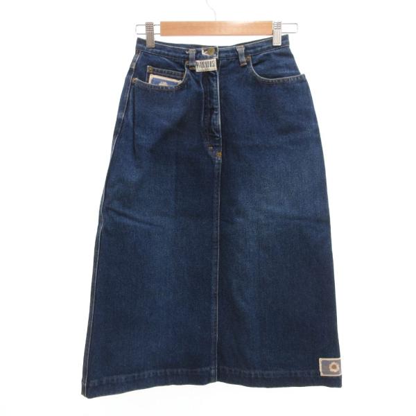 ピンクハウス PINK HOUSE デニムスカート ロゴ ワッペン ミモレ ロング インディゴブルー...