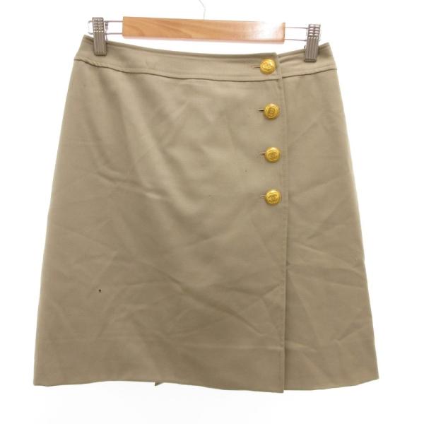 シャネル CHANEL 95A ヴィンテージ ラップ ミニ スカート ココマーク 金ボタン 40 ベ...