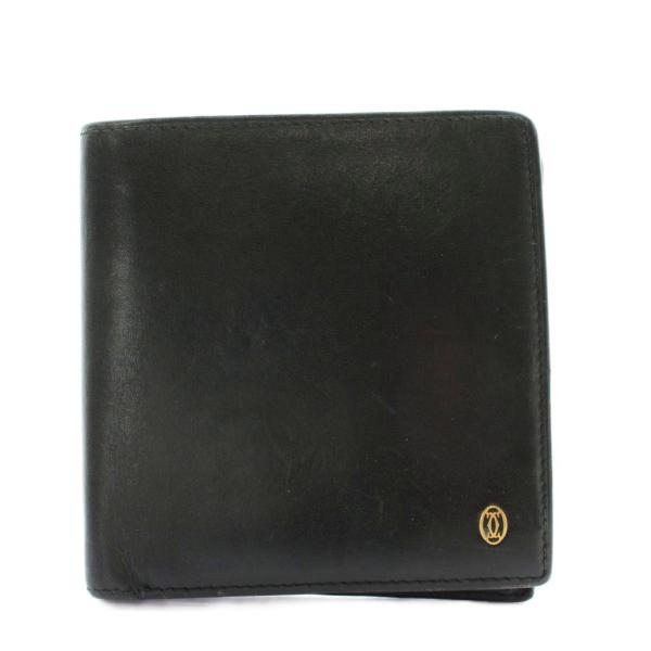 カルティエ Cartier 財布 二つ折り レザー ロゴ 黒 ブラック /XZ ■GY13 メンズ