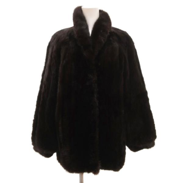 ノーブランド ファーコート 毛皮 ミンク ハーフ丈 11 茶 ブラウン /JS ■GY18 レディー...