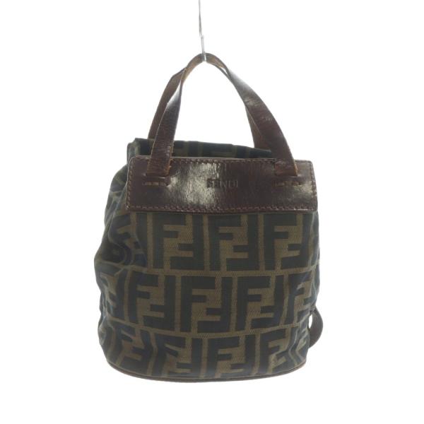 フェンディ FENDI ハンドバッグ ズッカ柄 ミニトート キャンバス レザー ロゴ 茶 ブラウン ...