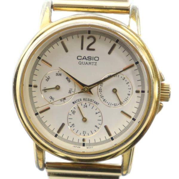 カシオ CASIO MTP-1174 腕時計 ウォッチ クォーツ クロノグラフ 白文字盤 ゴールド色...