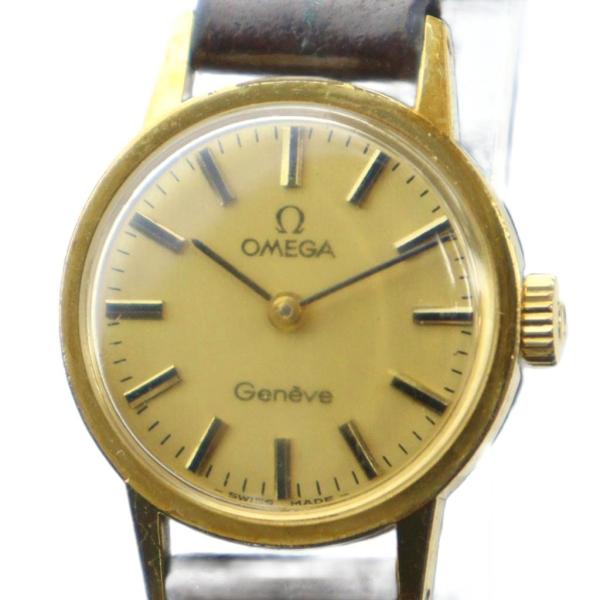オメガ OMEGA ジャンク品 GENEVE 腕時計 ウォッチ 手巻き レザーベルト ロゴ ゴールド...