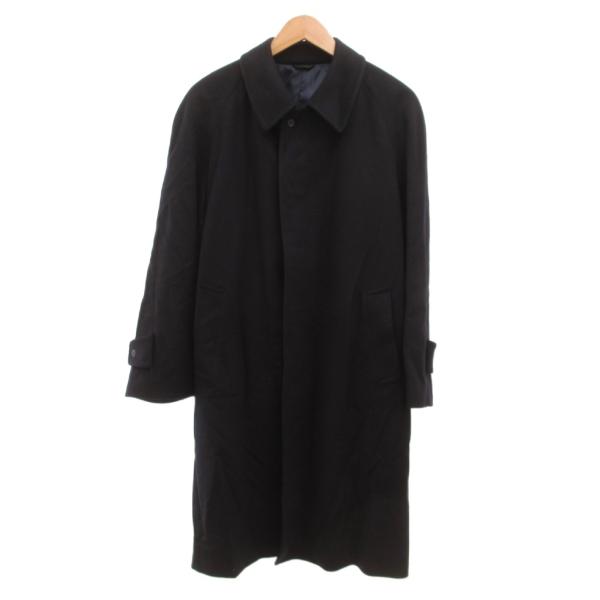ノーブランド ステンカラーコート カシミア100％ ロング メルトン 92A5 102 紺 ネイビー...