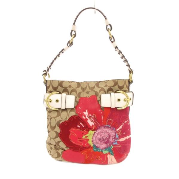 コーチ COACH 6123 ハンドバッグ フラワーモチーフ シグネチャー キャンバス 茶 ブラウン...