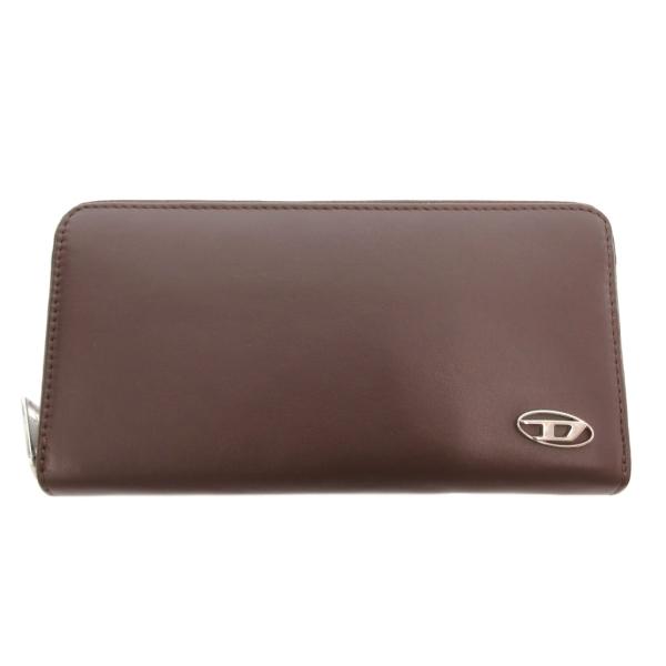 ディーゼル DIESEL 長財布 ロングウォレット レザー ラウンドファスナー メタルDロゴ 茶 ブ...