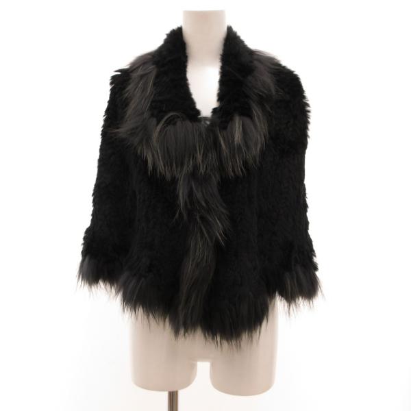 ノーブランド ポンチョ ケープ 黒 ブラック 毛皮 ラビットファー /JS ■GY11 レディース
