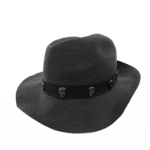 ルシアンペラフィネ LUCIEN PELLAT-FINET 麦わら帽子 ハット スカル ロゴ L 黒...