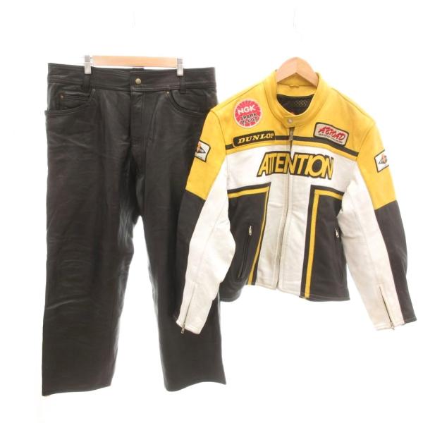 ATTENTION セットアップ レーシングレザージャケット ライダース シングル レザーパンツ ワ...