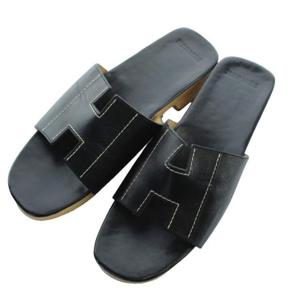 エルメス HERMES ケブラール Quebrar サンダル レザー ウッドソール 38 24.0 ...