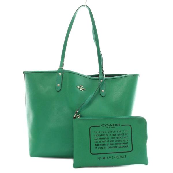 コーチ COACH トートバッグ リバーシブル レザー 花柄 フローラル ポーチ付き ロゴ 緑 グリ...
