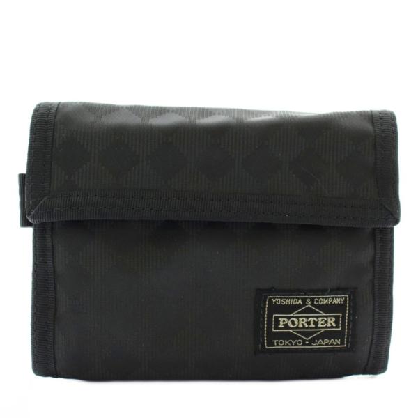 ポーター PORTER 吉田カバン 財布 二つ折り ナイロン 総柄 ロゴ 黒 ブラック /XZ ■G...