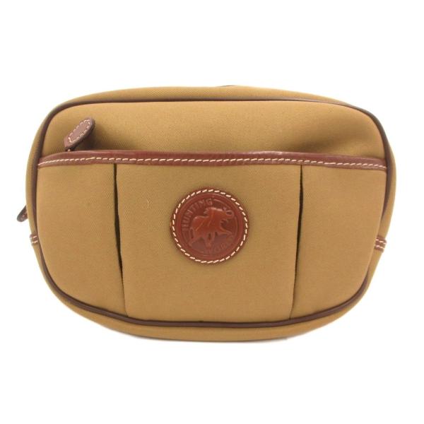 ハンティングワールド HUNTING WORLD ウエストバッグ ツイル ロゴ ファスナー開閉 茶 ...