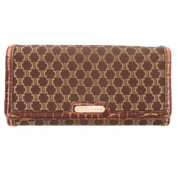 セリーヌ CELINE マカダム柄 長財布 ウォレット 二つ折り 茶 ブラウン 総柄 ロゴ クロコ型...